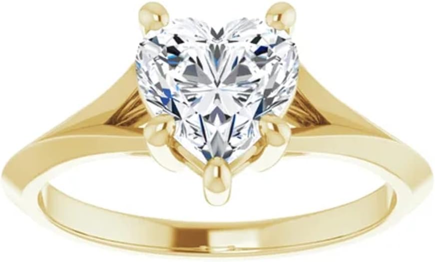 10K Solid Yellow Gold Handmade Engagement Ring, 1 CT Heart Cut Moissanite Diamond Solitaire, Wedding/Bridal Ring Set for Women/Her, Size 3-12