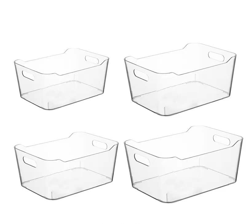 Plastic Storage Bins, 4 PACK Small, Medium, Large, X-Large Multi-Use Organizer Bins Built-in Handle BPA-Free Pantry Organization Home Organization Fridge Organizer Freezer Organizer - MODEN