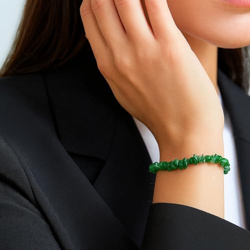 Image of Certified Green Aventurine Bracelet for Women Men with Healing Crystal and Reiki Stone - Beautiful Gemstone Beaded Bracelet for Balance, Harmony & Positive Energy (Chips Stone Beads)