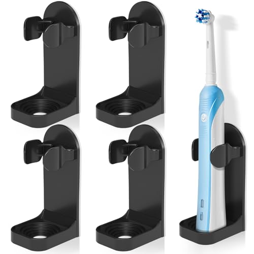 HOMMAND portacepillo de Dientes eléctrico, Soporte para Cepillo de Dientes eléctrico, Juego de 4, Cepillo de Dientes eléctrico, Adhesivo sólido, Ajustable, Organizador de Cepillo de,Negro