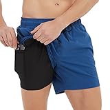 arcweg pantaloncini da bagno 2 in 1 foderati a compressione da uomo surf ad asciugatura rapida pantaloncini da spiaggia elasticizzati con tasche con cerniera s - xxl nero+navy m(eu)