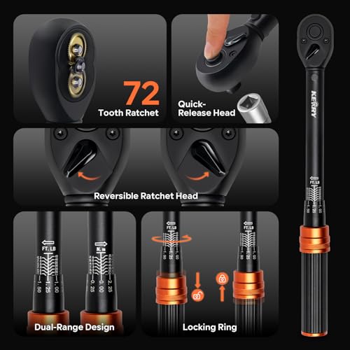 Kerry Conjunto de chaves de torque de 3 peças de 1/4 3/8 1/2 polegada, 3% de precisão de 50 a 609 cm