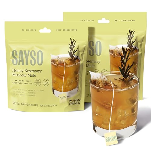 Image of SAYSO Honey Rosemary Moscow Mule Cocktail Tea Bags, 2-Pack | Low-calorie & Low Sugar | Craft Cocktails or Mocktails in 1 Min, Just Add Water + Spirits | Organic Mixers Bundle - 16 Teabags