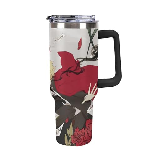 タンブラー 夏目友人帳 水筒 40OZ 真空断熱 保温保冷 ステンレスマグボトル 結露しない ストロー付き/直飲み可能 洗いやすい ハンドル付き 車内用 アウトドア キャンプ 大容量