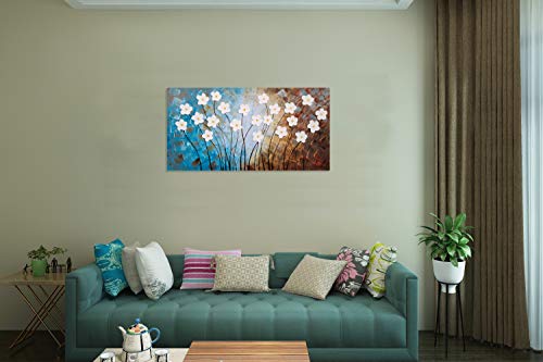 image for Yihui Arts Flower Painting Hand Painted 3D Brown Light Blue White Canv