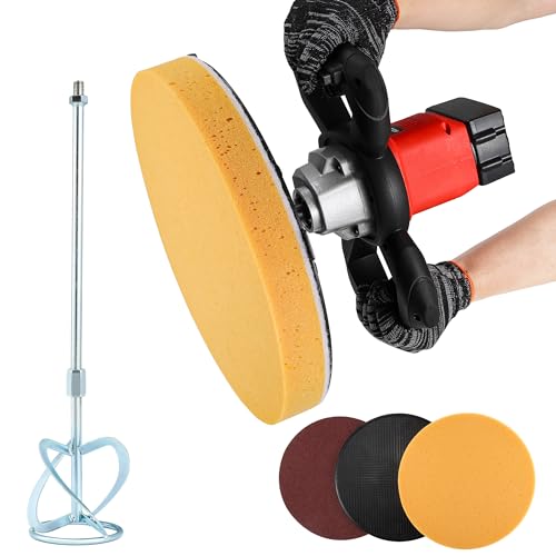 NEWTRY Lijadora eléctrica de yeso sin cable, 20V MAX alisadora manual para el acabado de paredes, mezcladora de mortero multiusos, con discos de lija esponjosos de repuesto
