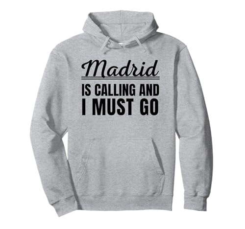 Con la frase ispirata all'avventura delle vacanze Madrid sta chiamando e devo andare con il testo bianco. Ottieni questo per il tuo prossimo viaggio, avventura, fuga, ritiro, fuga o luna di miele a Madrid Spagna