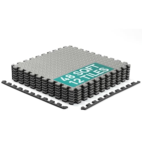 Yes4All Alfombrillas entrelazadas: Alfombrillas de Espuma con baldosas entrelazadas de EVA (48 pies Cuadrados, Negro y Gris, 12 baldosas), D. 48 pies Cuadrados (12 baldosas), 6 Negras y 6 Grises