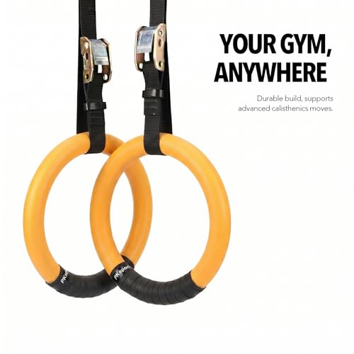 Image of Gymnastic ABS Rings with Heavy Duty Adjustable Strap Capacity with 14.5ft Adjustable Buckle Straps for Cross Fitness Functional Training for Home Gym Full Body Workout (Golden Yellow)