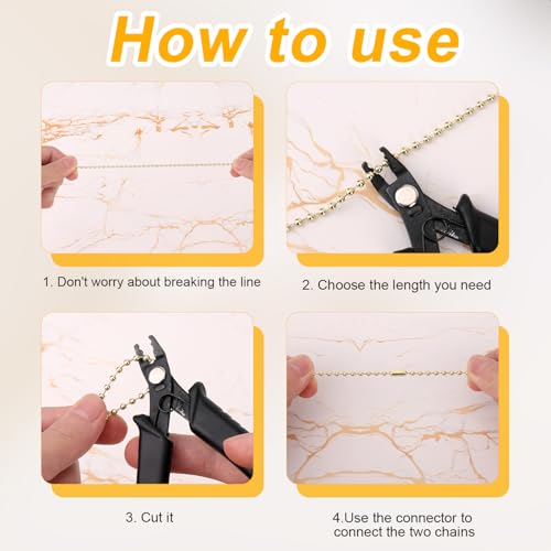Image of 120in Ceiling Fan Pull Chain Extender, 3mm Premium Metal Light Roller Blind Beaded Pull Chain Extension with 20pcs Connectors Practical Accessories for Light Fixture DIY Crafts (Gold)