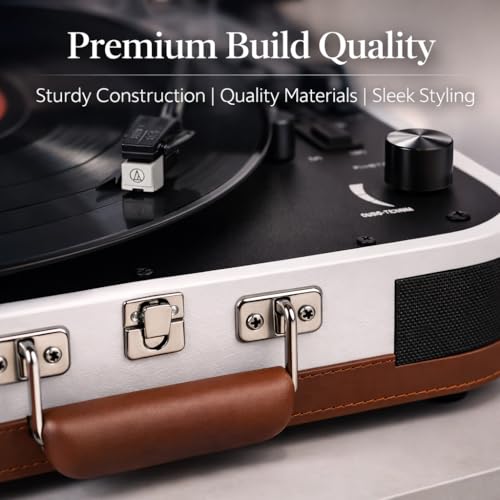 Image of HINISO T601 Bluetooth Vinyl Record Player with Magnetic Cartridge & Diamond Stylus | 3-Speed Suitcase Turntable (33 /45 /78 RPM) | USB & SD Recording | Bluetooth Input & Output | Built-in Speakers