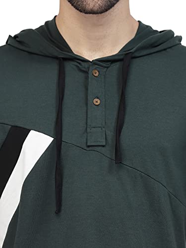 Image of Kalt Men Half Sleeves Cotton Blend Colour Block Hoodie T-Shirt