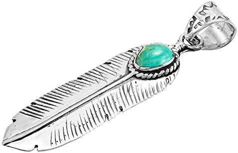 Turquoise Feather Pendant Necklace in Sterling Silver 925 & Genuine Gemstones (20" Length) - Image 2