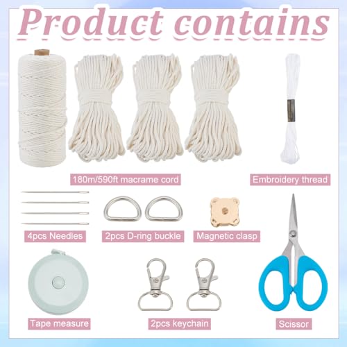Kit de macramé con cordón de 3 mm para tejer un bolso resistente 2