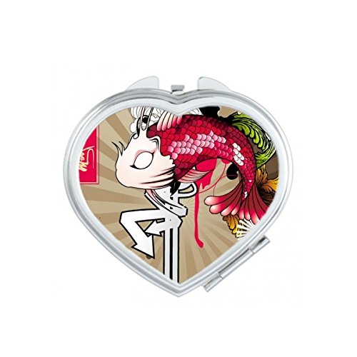 DIYthinker Japón Cultura Waves Carpa Colorido Crisantemo Totem Arte Irradia La Ilustración del Modelo del Corazón Maquillaje Compacto Espejo De Bolsillo Portátil Pequeño Linda Mano Espejos