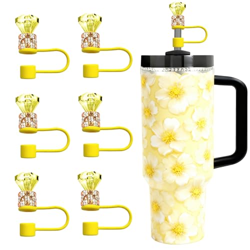 6Pcs Diamond Straw Topper Set for Stanley Cup(Yellow)