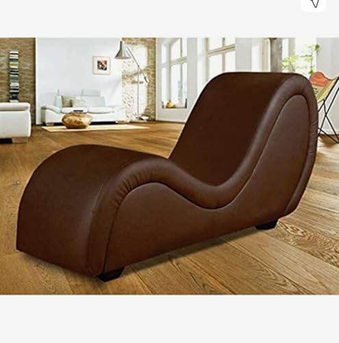 Image of SOUL CRAFT Sheesham Wood Leatherate Tantric Loung Chair, Yoga Chaise Lounge,Chaise Sofa Modern Lounge,Relaxing Chaise Lounge Chair, loveseats with Cushion (Brown)