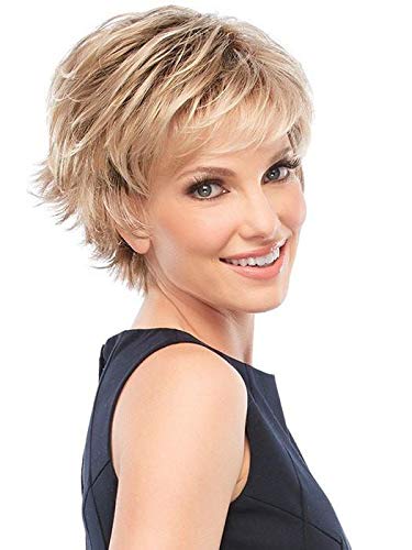 HAIRCUBE Easy-Care Natural Short Curly Wigs Pixie Cut Wig Ombre Blonde Wigs Dark Root Wigs for Women