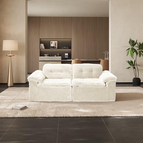Image of Oversized Modular Sectional Sofa, Large Modern Boneless Couch with Seat Cushion, Chenille 2 Seat Sofa Set for Living Room, Apartments, No Assembly Required, Beige
