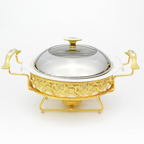 YOtat Round Buffet Set - Stainless Steel Buffet Rack with Lid,Heated Glass Meal Stove Buffet Container and Warmer,Buffet Crock Pot Frying Pan,Catering Events,Parties,Weddings and Dinne (A 32cm)