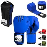 Boxhandschuhe Männer / Damen (einschließlich Bandagen und Tragetasche). Boxhandschuhe 12oz, 14oz und 16oz für Kickboxen, Muay Thai, Fitboxen, MMA. Boxing Gloves. Box Handschuhe (12oz, Blau)