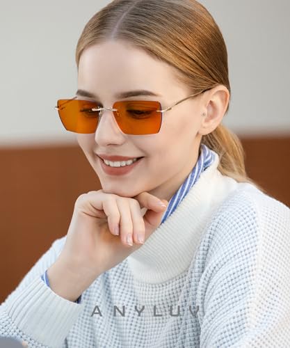 Image of ANYLUV Rimless Blue Light Glasses for Women /Men, Fashion Lightweight Blue Light Blocking Glasses with Stylish Metal Temples
