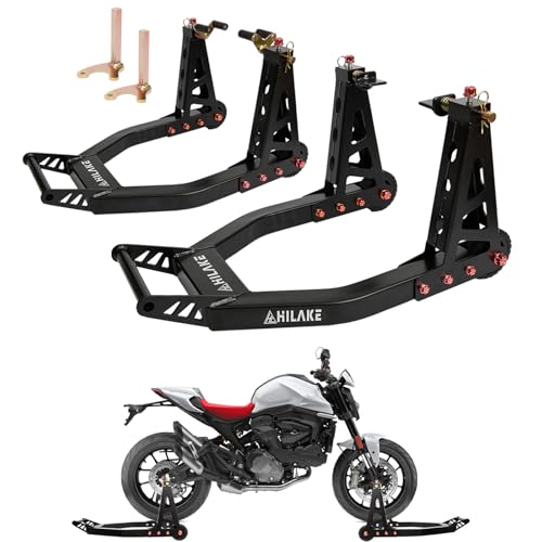 HILAKE Aluminum Motorcycle Stands Front and Rear 880lbs Heavy Duty Wheel Lift Combo Swingarm Spool...