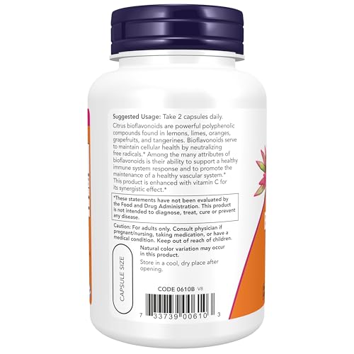 Image of NOW Supplements, Citrus Bioflavonoids 700mg, Supports Immune System*, Cell Defense*, 100 Capsules
