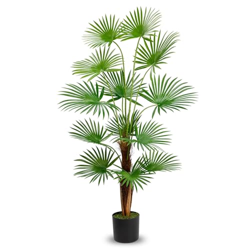 GnFlus 4ft Artificial Plant Fan Palm Tree Tall Faux Tropical