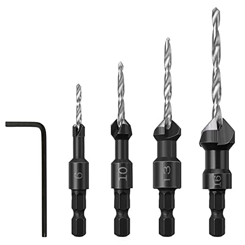 Countersink Drill Bits Set - 1/4 Inch Hex Shank Tapered Drill Bits, Quick Change Wood Woodworking Counter Sinker Drill Bit With Hex Wrench Screw Pilot Hole Drilling Tools For Wood Plastic,4Pcs #TOP21