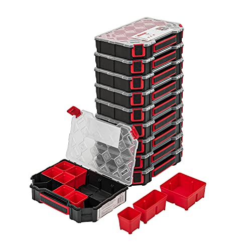 10 x boîtes de rangement, magazine pour petites pièces avec couvercle transparent, boîte de tri, boîte à outils, boîte à compartiments avec compartiments amovibles