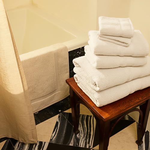 Image of Preston Lane Douro Washcloth Set - 2 Pack Luxury Cotton Towels, Ultra Soft & Absorbent, Quick-Dry Spa-Quality Bathroom Towels, Made in Portugal, Alabaster 12 x 12