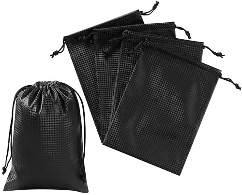 PALTERWEAR Tech-Weave PU-Coated Drawstring Bags (Set of 5) Water-Resistant Directional-Stretch Travel Organizers for Phone Toiletries Tech Gear Collections - Wipe-Clean (Black 3D 5 x 7 Inch)
