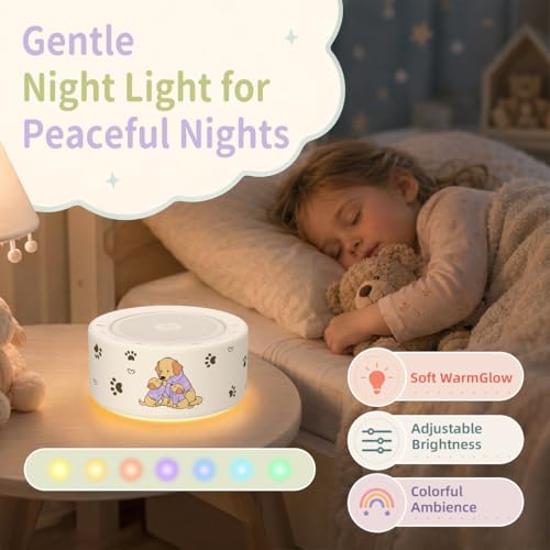Image of Kipcush White Noise Machine for Baby & Adults, Sleep Sound Machine with 30 Soothing Sounds, 8-Color Night Light, Memory Function, White Noise for Sleeping, Nursery, Office, Travel, Relaxation