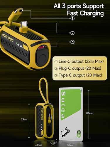 MOVE SPEED Portable Charger 5000mAh, PD 20W & QC 22.5W Fast Charging, Foldable Type-C Plug, with Built-in Cable, 18W Input, Power Bank Compatible with iPhone 15 Series/Samsung/iPad, Outdoor Hiking