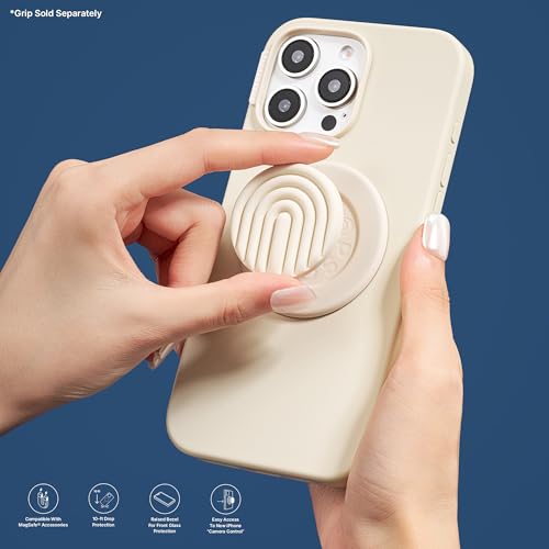 Image of POPSOCKETS Polycarbonate iPhone 16 Pro Protective Case Compatible with Magsafe, Phone Case for iPhone 16 Pro, Wireless Charging Compatible - Mist,Cream