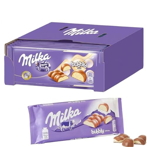 Milka Bubbly White, Chocolate Blanco de los Alpes con Relleno Aireado, 15 Barritas