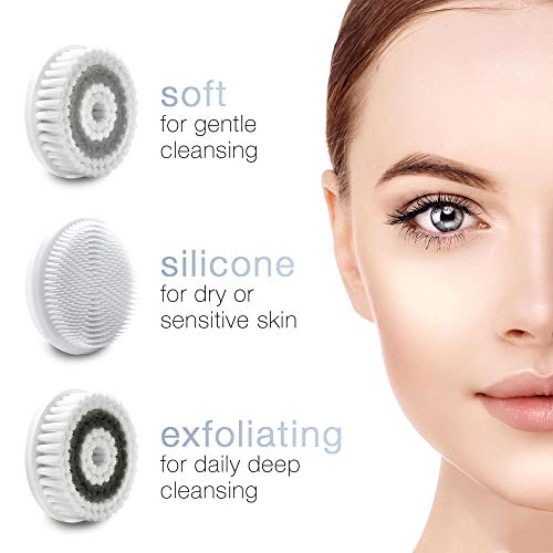 Waterproof Facial Cleansing Spin Brush Set with 3 Exfoliating Brushes - Complete Face Spa System by Fancii - Advanced Microdermabrasion for Gentle Exfoliation and Deep Scrubbing (Dove) - Thumbnail 3