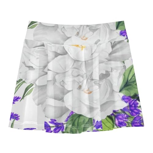 Joisal Girls' Shorts Athletic Skorts Tennis Skirts for Kids Casual Pleated Purple Lavender Flowers 3t
