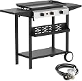 ADREAK 3 Burner BBQ Gas Griddle, 25.6 Inch Stainless Steel Portable Detachable Propane Griddle, 30,000 BTU Flat Top Barbecue Grill with Side Shelves for Camping