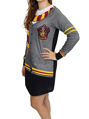 Harry Potter Hogwarts Gryffindor Women's Long Sleeve Nightgown Pajamas (X-Large, Black/Grey)2