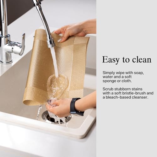 Image of Placemats Set of 4 - Easy Clean Woven Vinyl Placemats for Dining Table, Indoor /Outdoor Place Mats, Washable PVC Table Mats(Gold Cube)