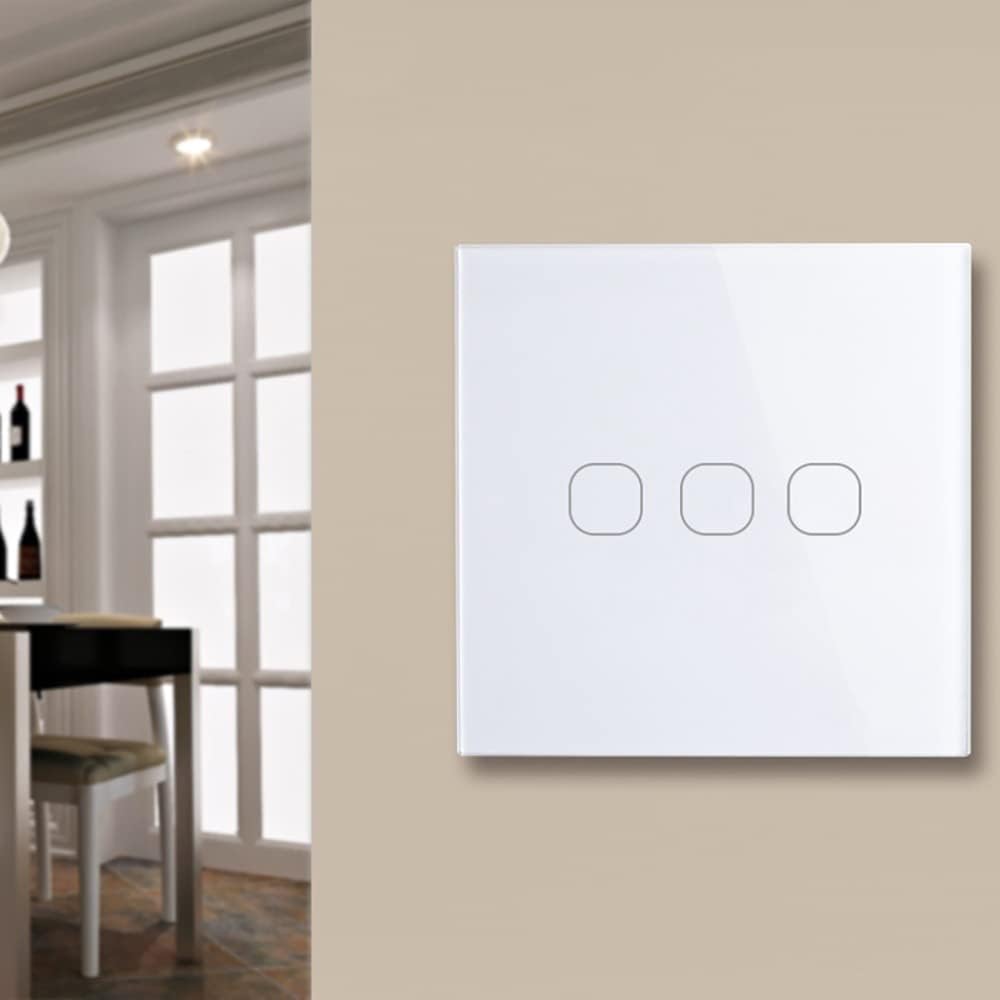 EU Wall Light Switch Glass Touch Screen Panel 1/2/3 Gang in White Black Gold Square Interruptores for Home Office 2 Gang White