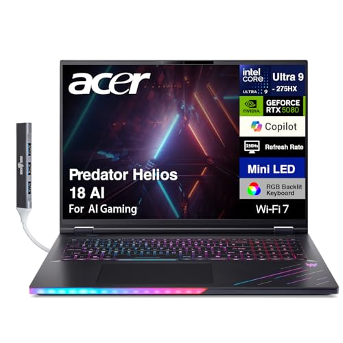 acer Predator Helios 18 AI �Q�[�~���O�m�[�g�p�\�R�� 18�C���` 250Hz 1000 nits Mini-LED WQXGA (Intel Ultra 9-275HX, GeForce RTX 5080 16GB, 32GB D