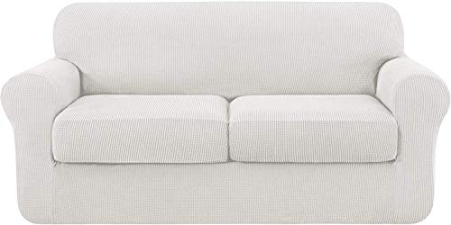 subrtex 2 Plazas Funda de Sofá de con 2 Cojines de Asiento Separados de Alta Elasticidad para Sillón Anti Arañazos Protector de Muebles Lavables (2 Plazas, Blanco)