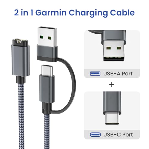 Image of Itramax 2-in-1 USB-C Charger Cable for Garmin Watch Charging Cord 4FT 1Pack
