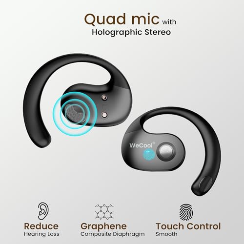 Image of WeCool Moonwalk Mini New Open Ear Earbuds Wireless with Call Noise Reduction, 60H Playtime Bluetooth 5.4 Ows Earphones with 360 Panoramic Sound, 16mm Drive Ear Safe Headphones with Mic, IP55