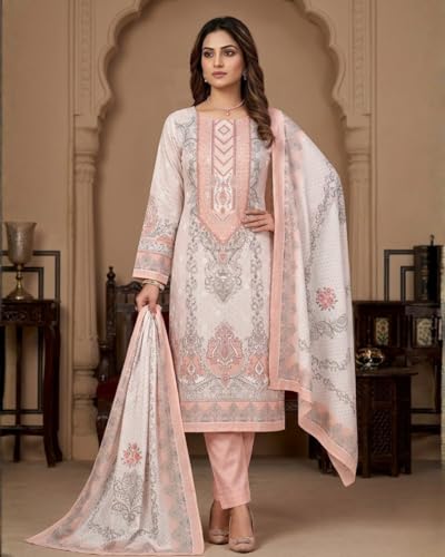 Image of KTI Women Cotton Unstitched Salwar Suit Material with Dupatta Geometric & Floral Printed Dress Material for Daily Wear Casual & Office Wear