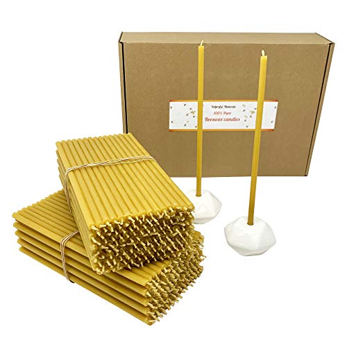 300 All Natural Décor 100% Pure Beeswax Taper Candles – Bulk, Tall (8 in), Unscented, Dripless, Smokeless, Slow Burning, Non Toxic, Honey Scent - for Home, Dinner, Cake, Prayer, Hanukkah, Christmas