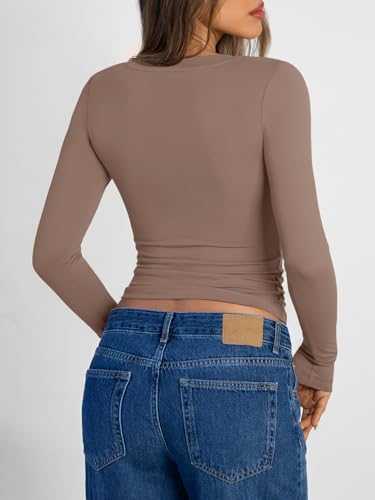 Image of Trendy Queen Womens Long Sleeve Shirts 2026 Fall Fashion Basics Crop Tops